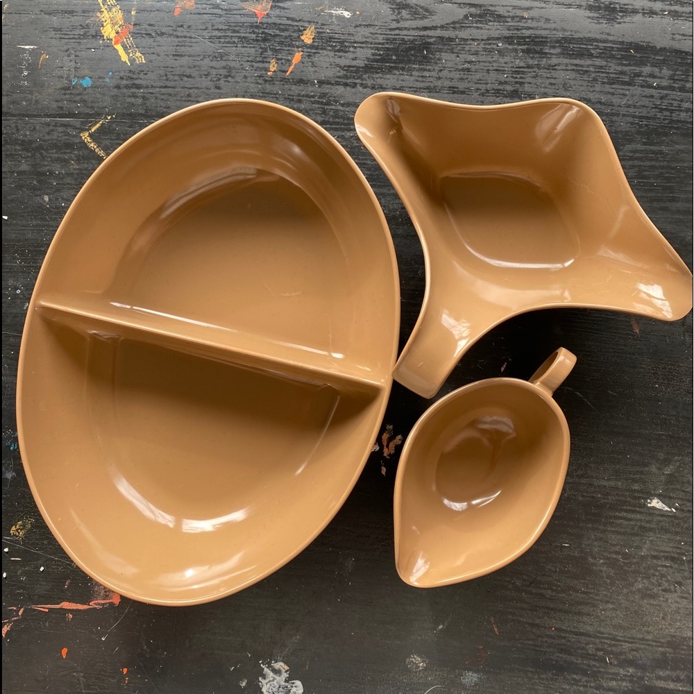 vintage melamine chocolate brown tableware